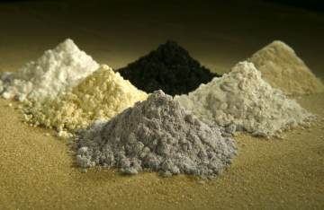 Piles of rare earth oxides praseodymium, cerium, lanthanum, neodymium, samarium and gadolinium. Peggy Greb/USDA-ARS